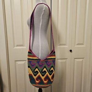 Artisan Bucket Bag Purse Multicolor Crochet Hobo Bag Boho Crossbody Festival